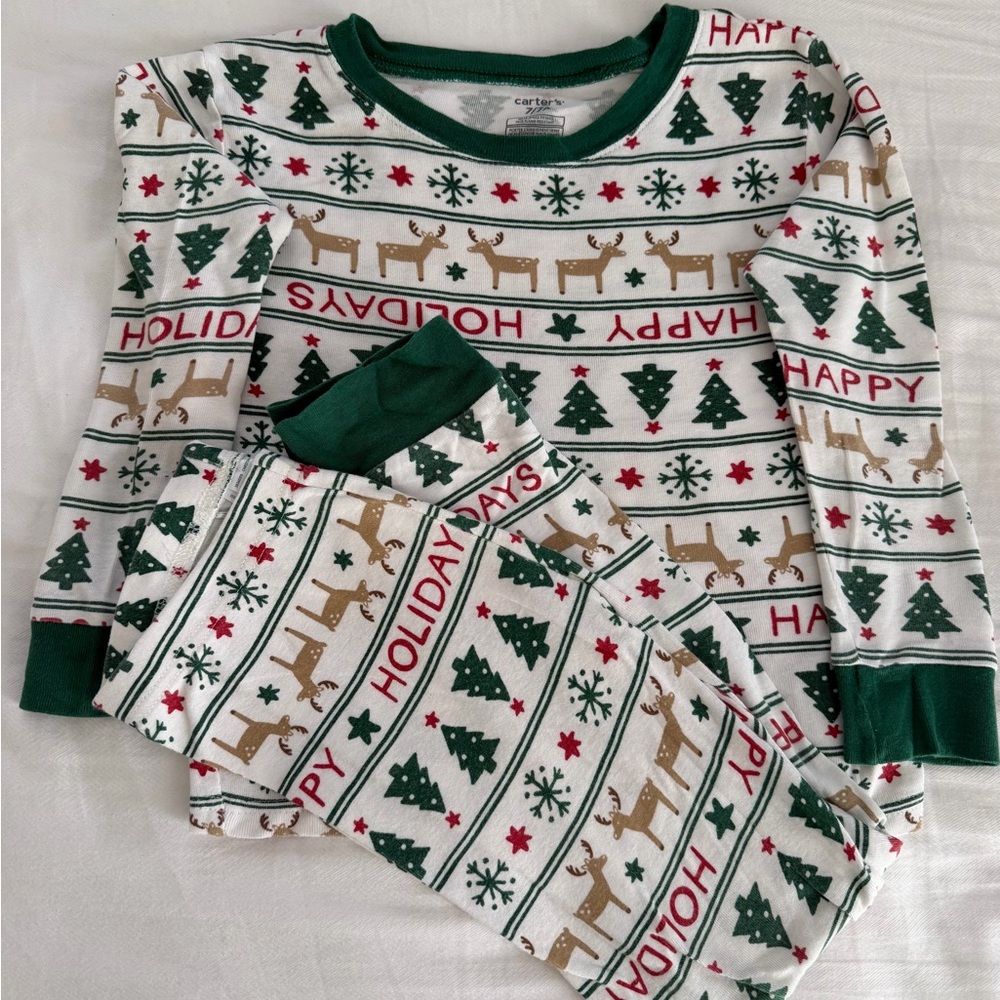 Carter's Festive Kids Pajama Set - Green, White, and Brown (11)
